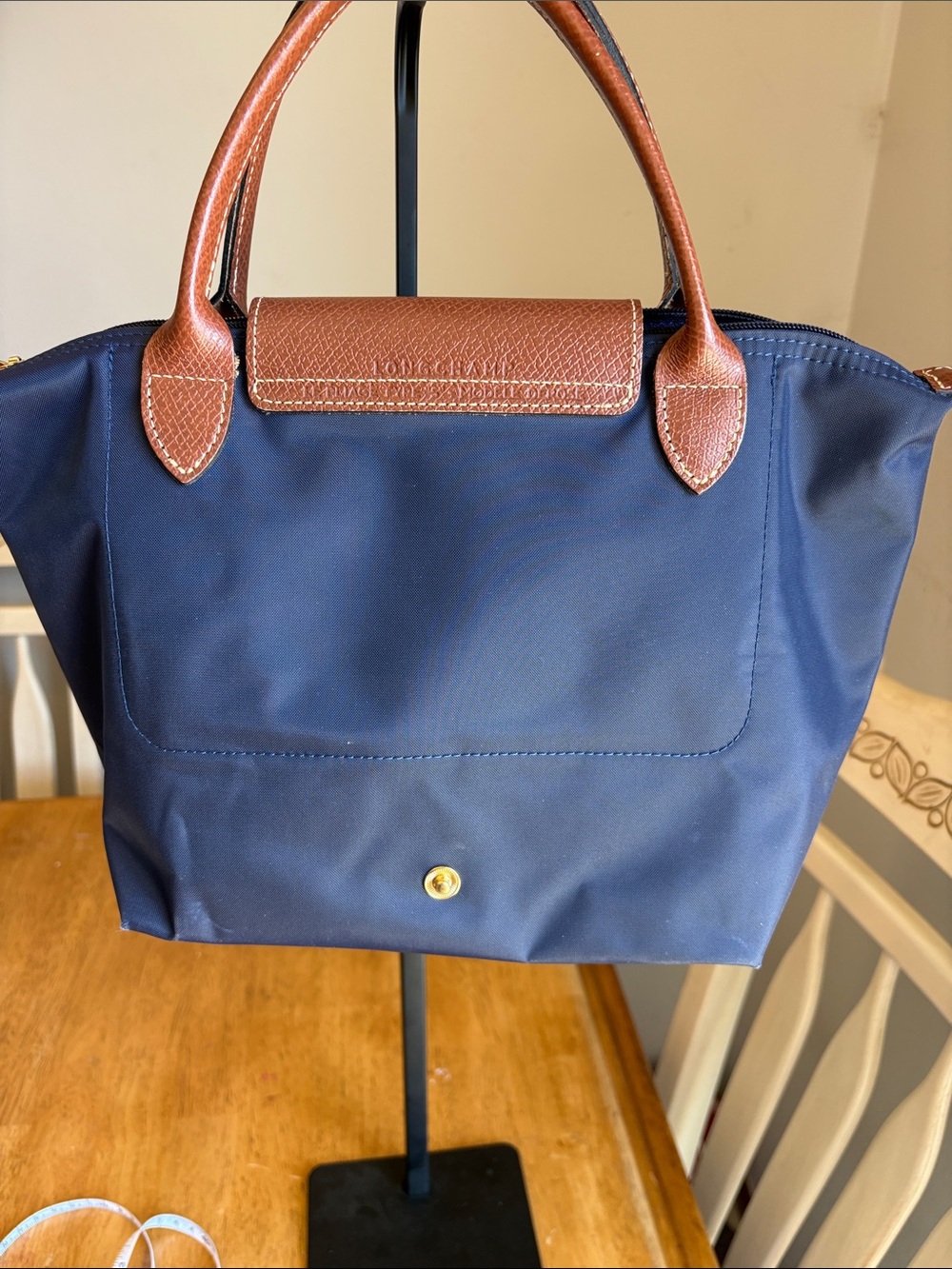 Longchamp Navy and Brown Small Le Pliage Top-Handle Tote - Picture 3 of 8